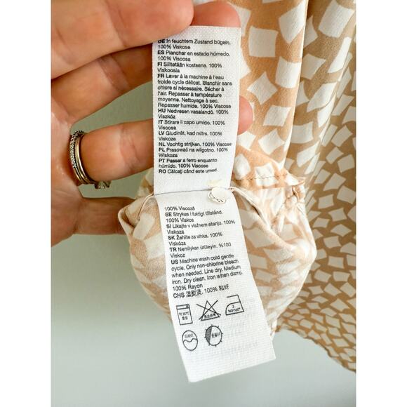 & Other Stories | Tan and White Knot Detail Faux Wrap Mini Dress | Sz 4 - Picture 12 of 12
